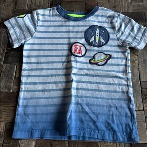 Mini Boden Blue Striped Tee with Space Patches